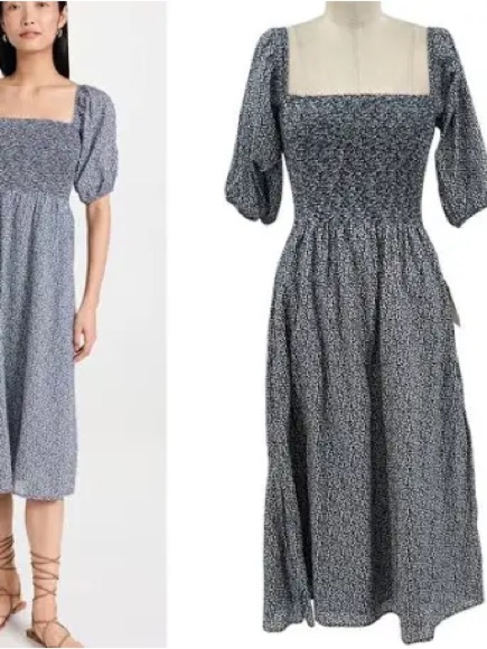 Nation LTD Pasha Smocked Square-Neck Midi Dress - navy